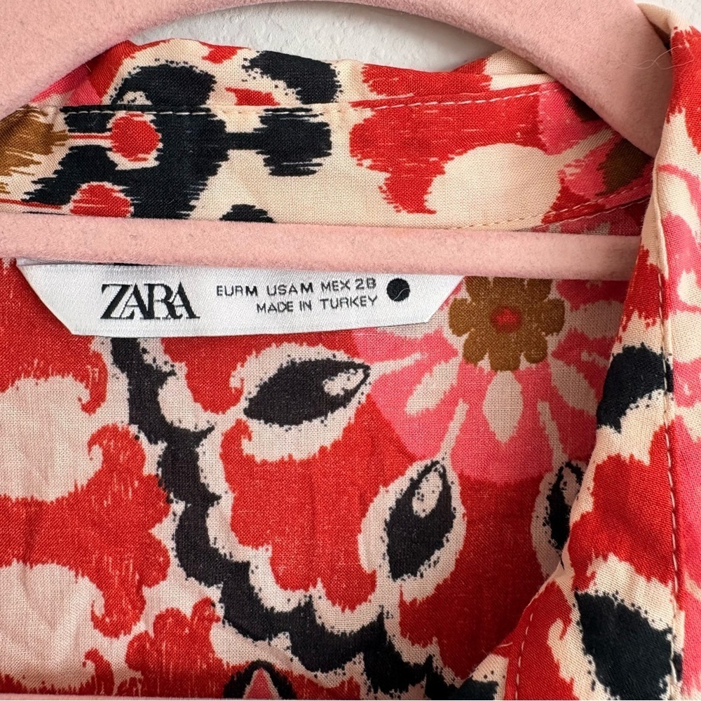Zara Ikat Print Button-Down Belted Midi Dress- Size M - Picture 10 of 11